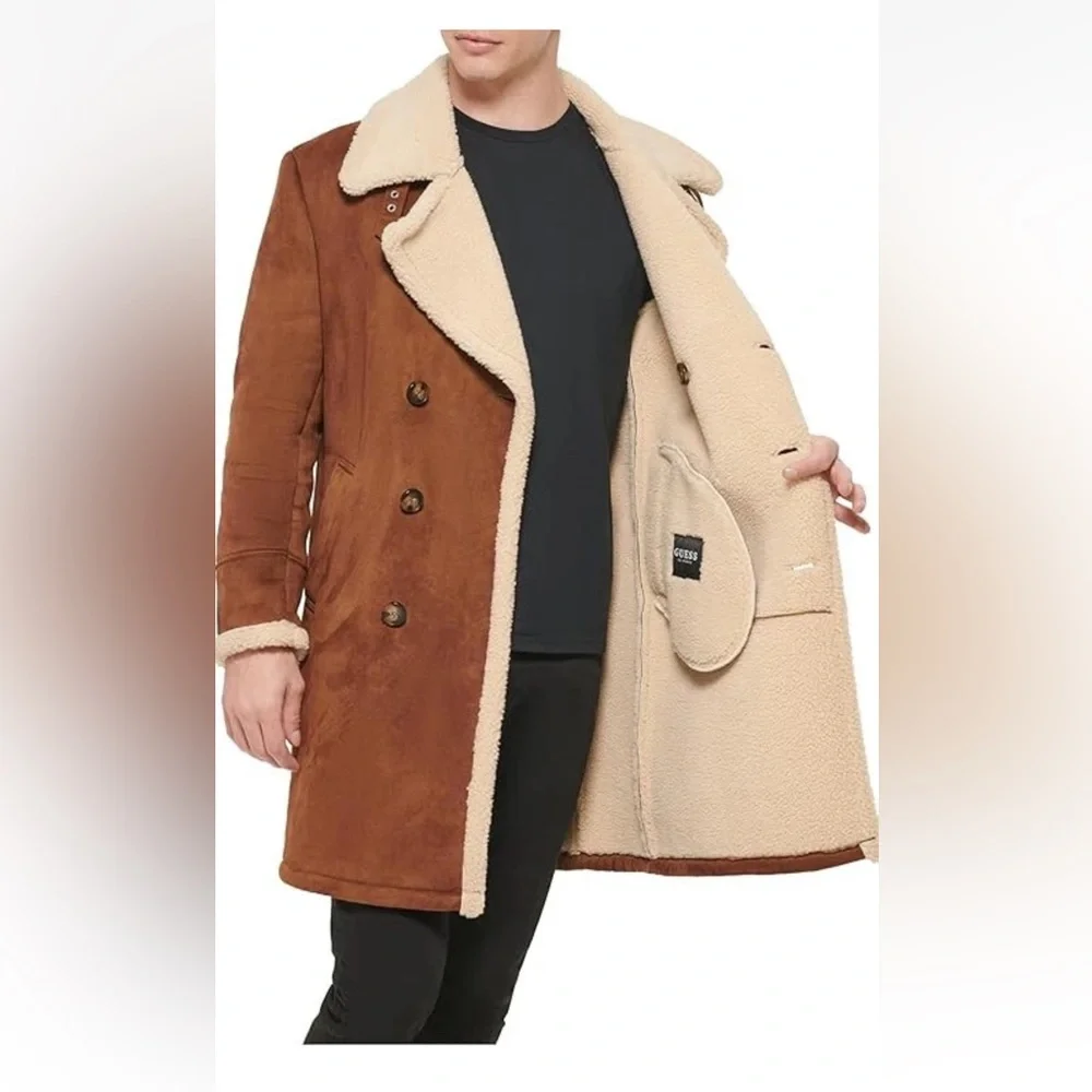 Guess Faux Fur Shearling Double Breasted Overcoat size Medium Mew with tags